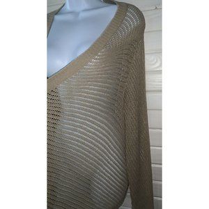 Tommy Bahama Sz SMALL Khaki Tan Open Knit Waterfall Cascade Cardigan Cotton EUC